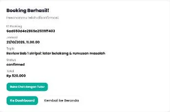 Writeen booking confirmed with date, topic and total paid